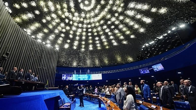 Plenário do Senado Federal com cadeiras e mesas dispostas para uma sessão (Foto: Reprodução)
