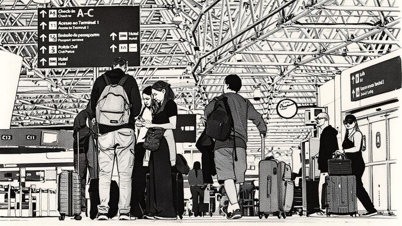 Passageiros aguardam no saguão do Aeroporto Internacional do Galeão (Foto: Reprodução)