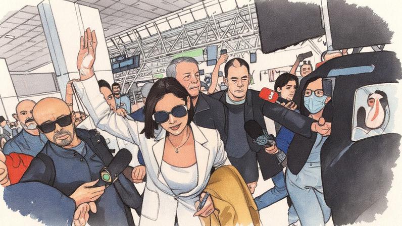 Jair Bolsonaro acompanha Michelle Bolsonaro no aeroporto de Brasília antes de seu embarque para a posse do novo presidente dos Estados Unidos, Donald Trump (Foto: Reprodução)