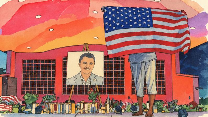 Apoiador presta homenagem em memorial a Charlie Kirk, ativista conservador, em Utah (Foto: Reprodução)