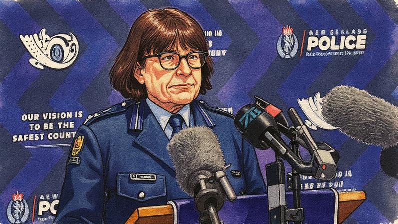 Vicecomissária de polícia Jill Rogers durante uma conferência de imprensa sobre a morte de um homem fugado em Nova Zelândia (Foto: Reprodução)