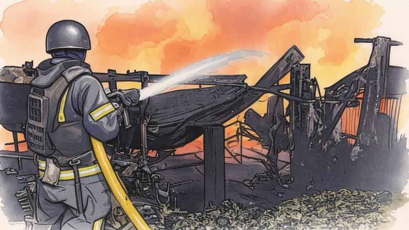 Firefighters at work in Kharkiv, Ukraine, after a Russian drone attack on Wednesday. Photograph: AP