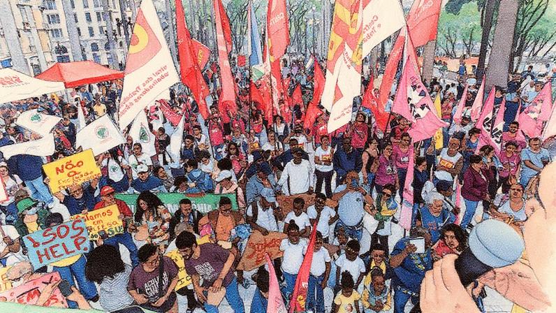 Manifestantes durante o Grito dos Excluídos na Praça da Sé (Foto: Reprodução)