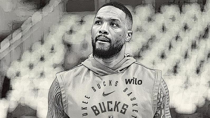 Damian Lillard, em recuperação de lesão, foi incluído em negociação do Milwaukee Bucks por Myles Turner (Foto: Reprodução)