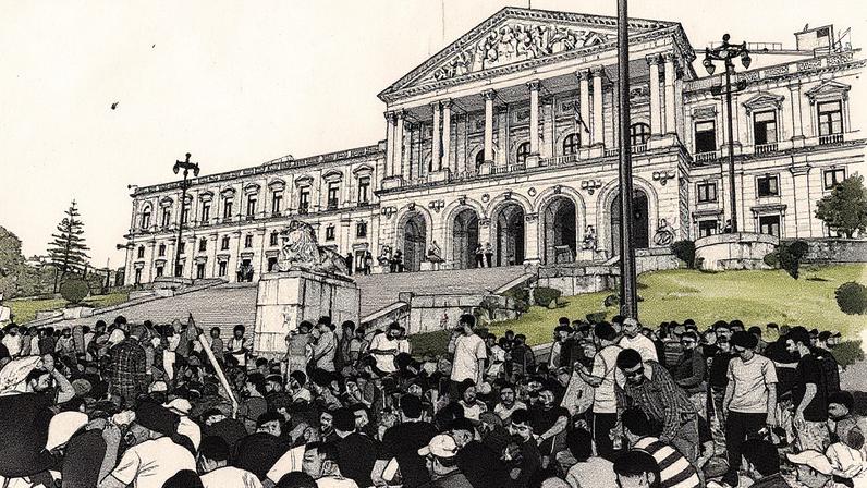 Centenas de imigrantes fazem manifestação em frente ao Parlamento de Portugal (Foto: Reprodução)