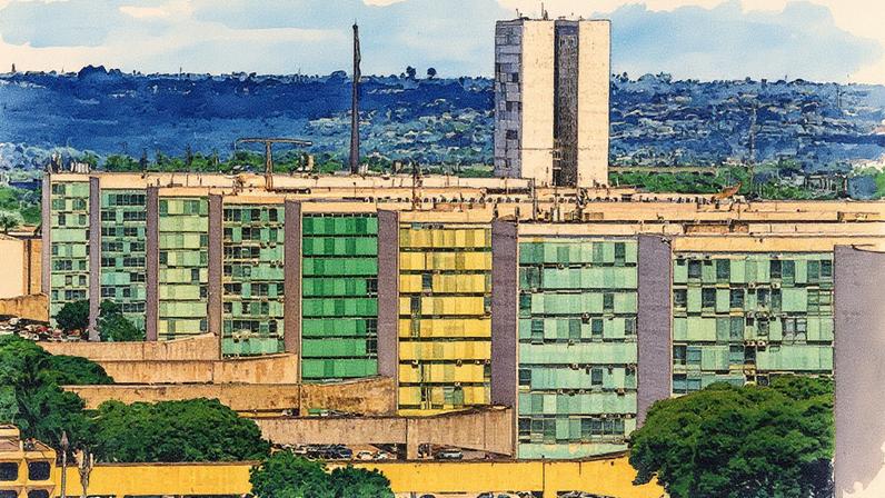 Esplanada dos Ministérios em Brasília, com prédios governamentais e céu azul ao fundo (Foto: Reprodução)