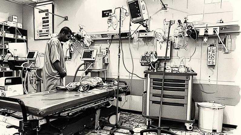 Criança de dois anos em um hospital de Jan Yunis, Gaza, sendo observada pelo pai (Foto: Reprodução)