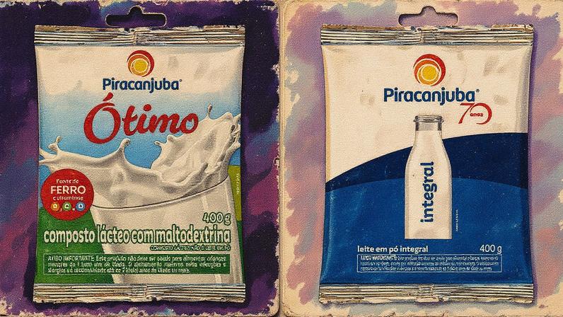 Composto lácteo com maltodextrina à esquerda e leite em pó integral à direita (Foto: Reprodução)