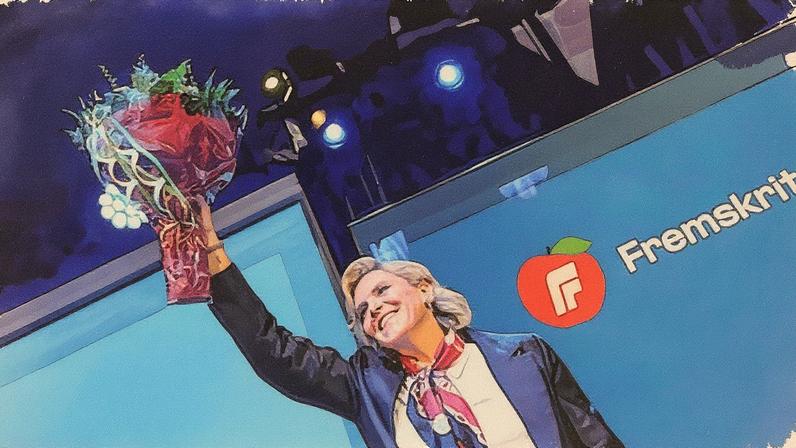 Sylvi Listhaug celebra o resultado eleitoral na madrugada de terça-feira em Oslo (Foto: Reprodução)