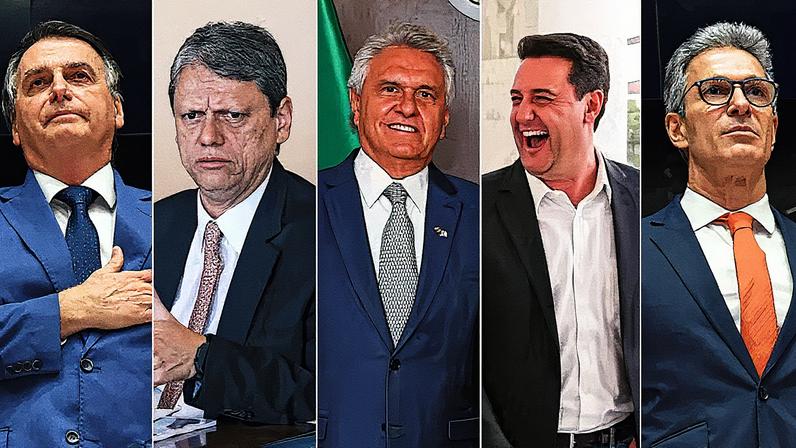 Ex-presidente Jair Bolsonaro e os governadores Tarcísio de Freitas, Ronaldo Caiado, Ratinho Júnior e Romeu Zema posam para foto (Foto: Reprodução)