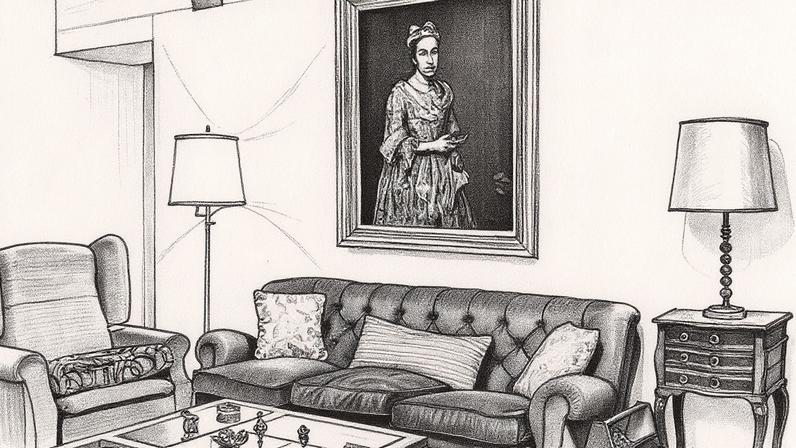 Pintura 'Retrato de uma Dama', de Giuseppe Ghislani, vista em anúncio imobiliário de propriedade perto de Buenos Aires (Foto: Reprodução)