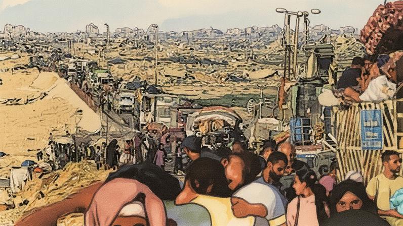 Coluna de deslocados deixa a Cidade de Gaza em busca de abrigo durante bombardeios (Foto: Reprodução)