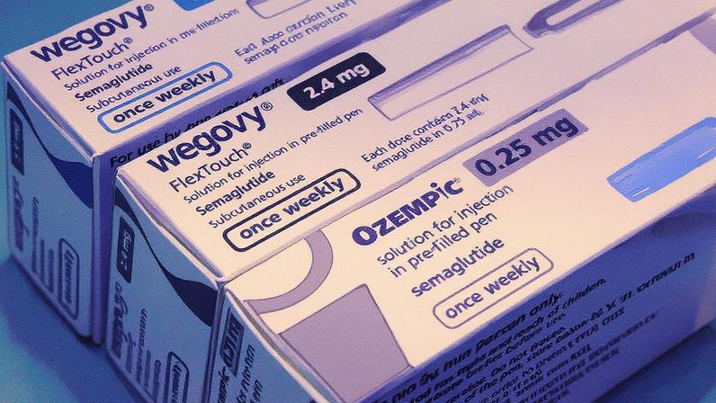 Caixas de Ozempic e Wegovy expostas em uma farmácia em Londres (Foto: Reprodução)
