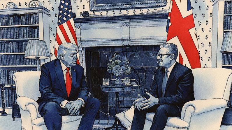 Primeiro-ministro do Reino Unido, Keir Starmer, conversa com o presidente dos Estados Unidos, Donald Trump, em Chequers (Foto: Reprodução)
