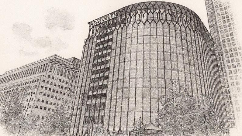 Nova sede da Revolut em Canary Wharf, Londres, com quatro andares em um prédio do distrito financeiro (Foto: Reprodução)