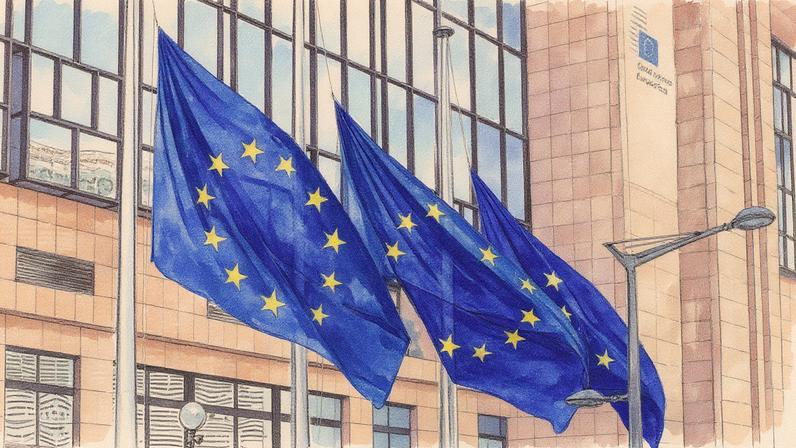 Bandeiras da União Europeia dispostas em um local público (Foto: Reprodução)