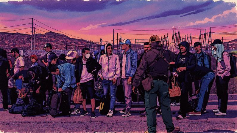 Imigrantes aguardam em fila para atendimento em centro de detenção em Jacumba, Califórnia (Foto: Reprodução)