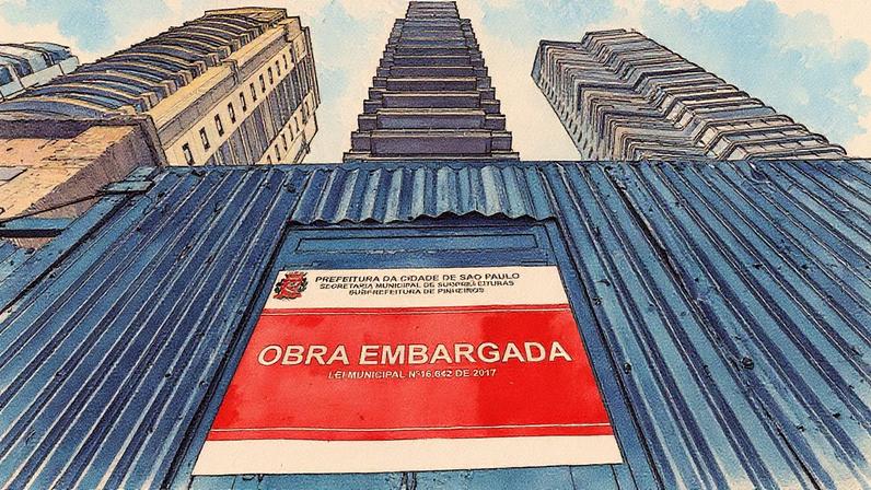 Obra de prédio no Itaim Bibi com atividade embargada há mais de dois anos (Foto: Reprodução)