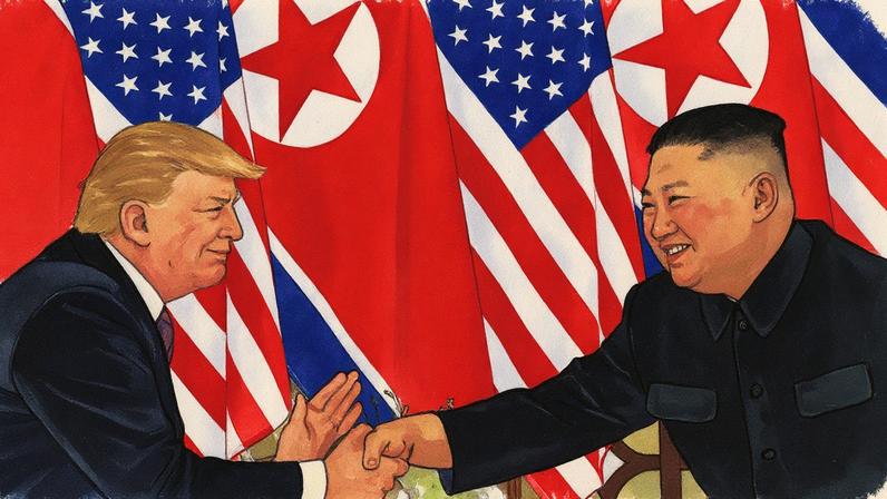 Presidente dos EUA, Donald Trump, se encontra com o líder da Coreia do Norte, Kim Jong-un, durante reunião (Foto: Reprodução)