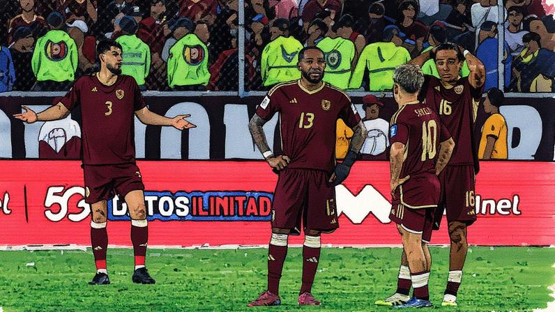 Jogadores da seleção da Venezuela ao final do jogo contra a Colômbia no Estádio Monumental de Maturín (Foto: Reprodução)
