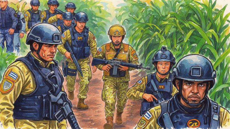 Elementos do Exército de El Salvador em operação na região de Cabañas, agosto de 2023 (Foto: Reprodução)