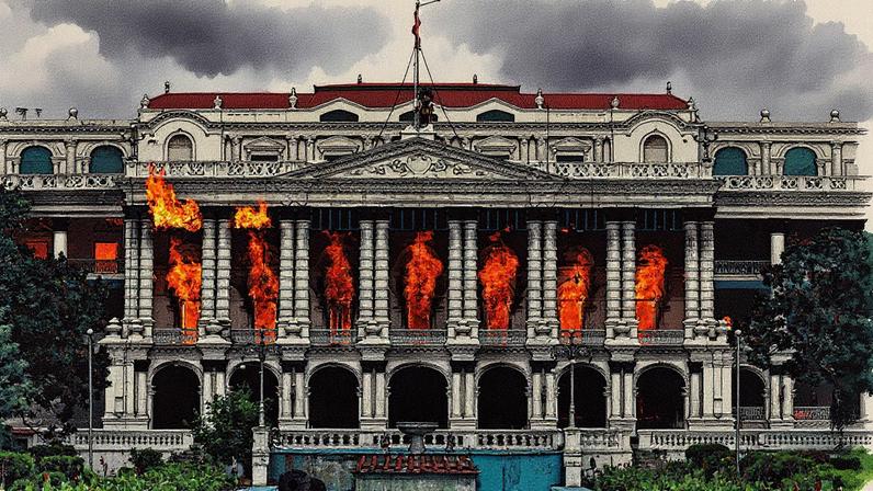 Incêndio atinge a sede do governo do Nepal durante protestos contra corrupção e desigualdade (Foto: Reprodução)