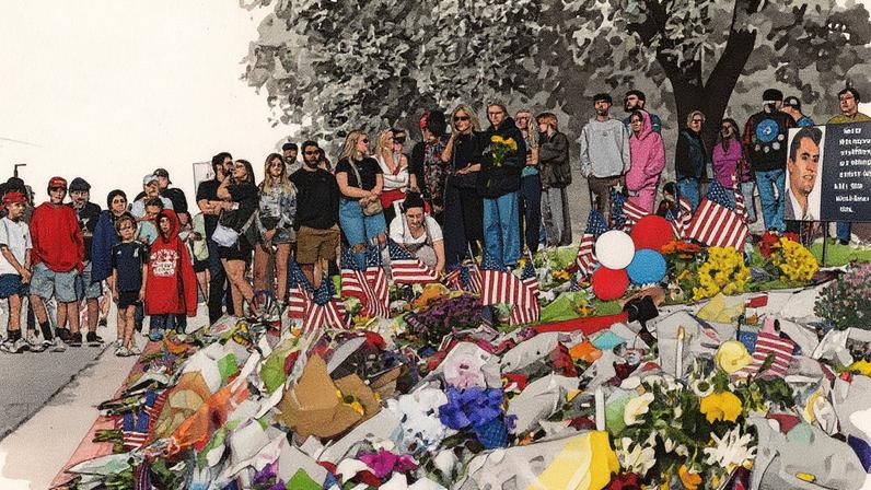 Várias pessoas se concentram no local onde Charlie Kirk foi assassinado (Foto: Reprodução)