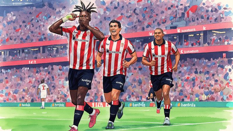 Nico Williams comemora gol do Athletic Bilbao em partida contra o Sevilla pela LaLiga (Foto: Reprodução)