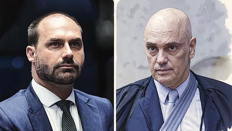 Eduardo Bolsonaro e o ministro Alexandre de Moraes em evento público (Foto: Reprodução)