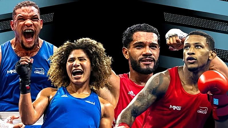 Isaías Ribeiro, Rebeca Lima, Yuri Falcão e Luiz Bolinha posam juntos como medalhistas do Brasil no Mundial de Boxe de 2025 (Foto: Reprodução)