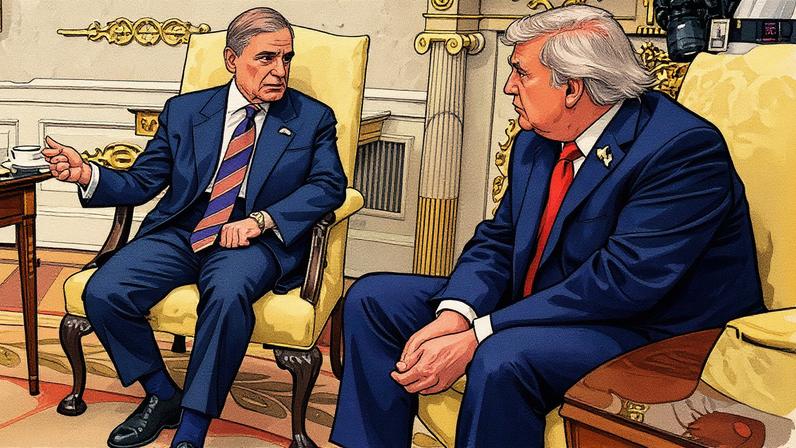Shehbaz Sharif meeting Donald Trump at the White House, Washington. The US president hailed Sharif and his army chief as ‘great leaders’. Photograph: X/Government of Pakistan