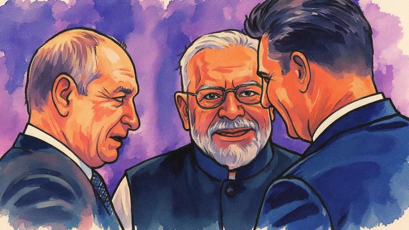 Líderes políticos, incluindo Putin, Modi e Xi Jinping, reunidos em Tianjin, China (Foto: Reprodução)
