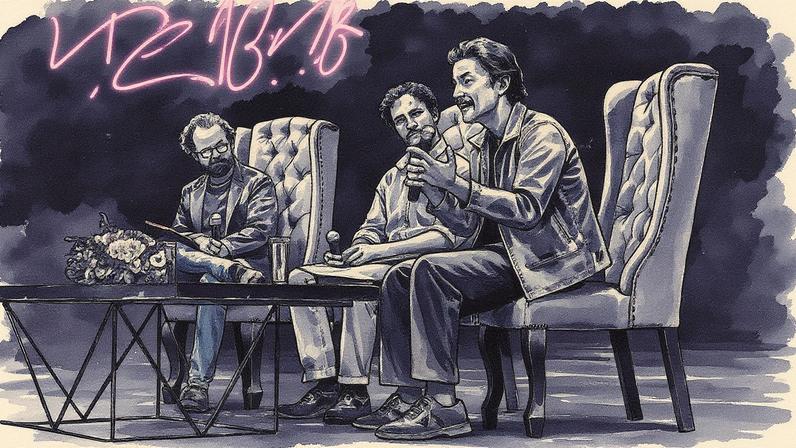 Três homens participam de um conversatório durante o Hay Festival 2025 em Querétaro, México (Foto: Reprodução)