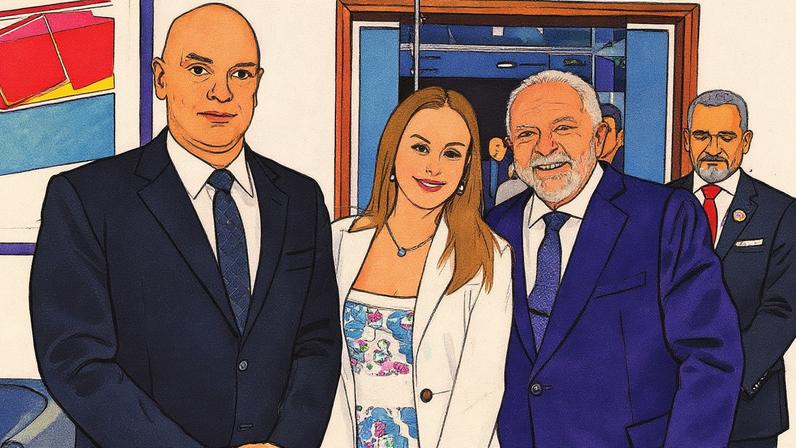 Ministro Alexandre de Moraes e sua esposa, Viviane Barci de Moraes, ao lado do presidente Lula durante a posse em janeiro de 2023 (Foto: Reprodução)