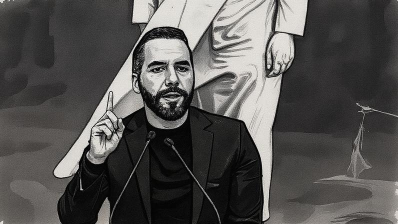 Presidente de El Salvador, Nayib Bukele, discursa durante a primeira roda de imprensa do ano na Casa Presidencial, em San Salvador (Foto: Reprodução)