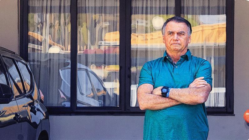 Ex-presidente Jair Bolsonaro faz aparição em frente à casa onde cumpre prisão domiciliar em Brasília, após condenação de 27 anos e três meses por tentativa de golpe de Estado (Foto: Reprodução)