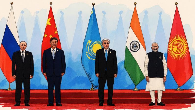 Líderes de vários países posam para foto de grupo durante a cúpula da Organização para Cooperação de Xangai em Tianjin, China (Foto: Reprodução)