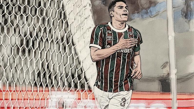 Thiago Silva comemora após marcar um gol para o Fluminense em partida contra o Bahia (Foto: Reprodução)