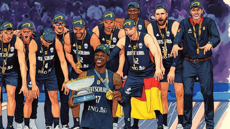 Jogador celebra vitória após conquistar o Eurobasket (Foto: Reprodução)