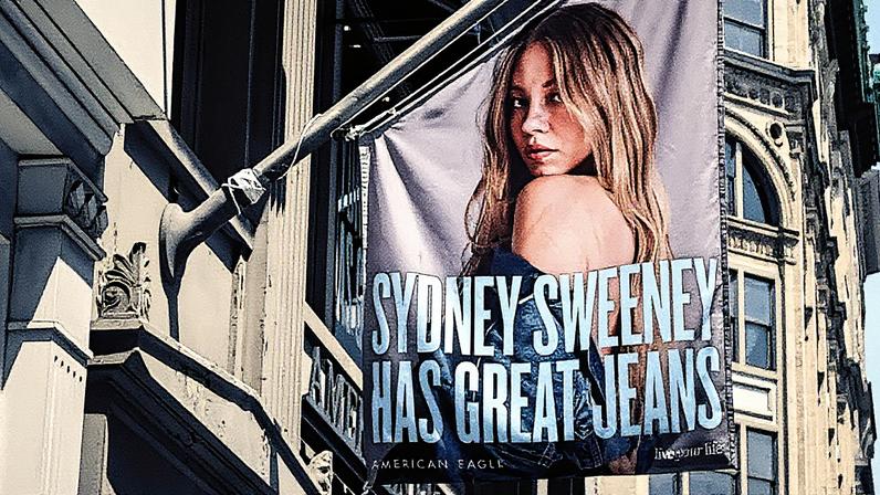 Anúncio da American Eagle com a atriz Sydney Sweeney em outdoors em Nova York (Foto: Reprodução)