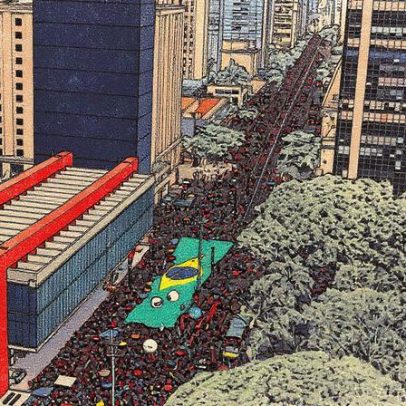 MST exibe bandeira gigante do Brasil em manifestação na avenida Paulista