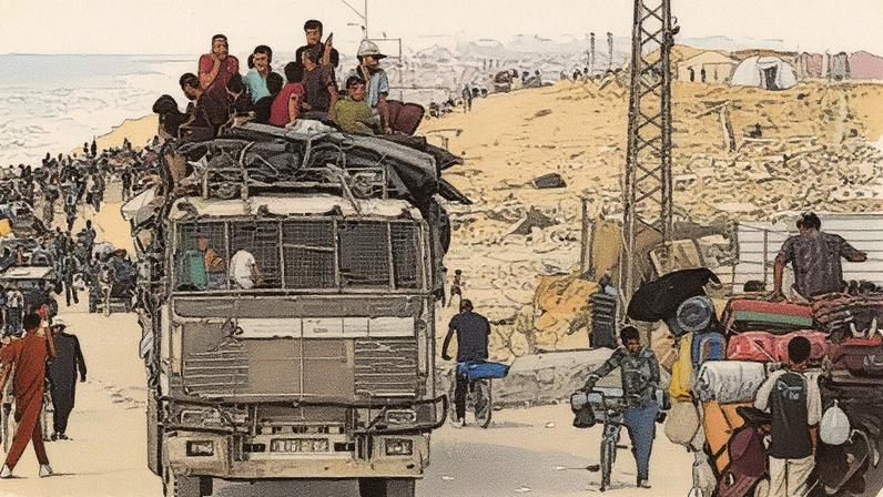 Multidão de pessoas foge de Cidade de Gaza em um dia de quarta-feira (Foto: Reprodução)