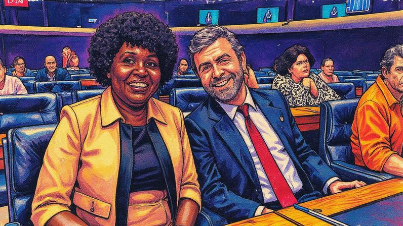 Benedita da Silva e Marcelo Freixo durante sessão no Congresso (Foto: Reprodução)