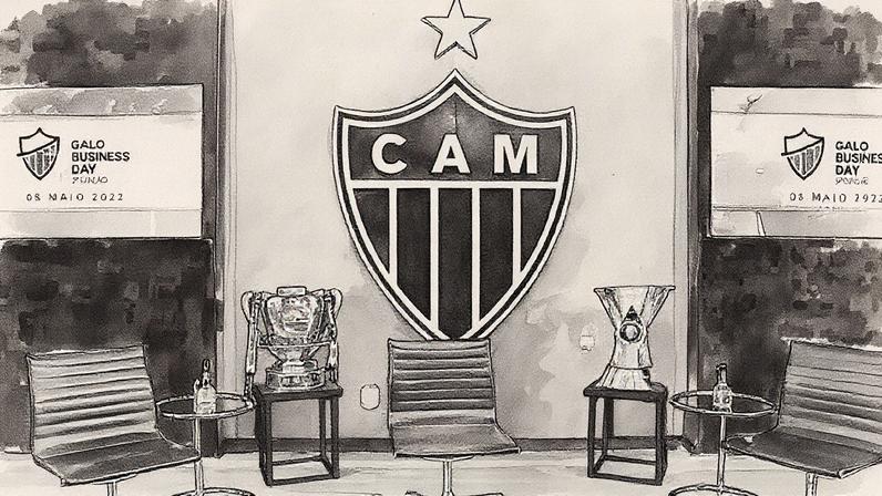 Taças do Brasileirão e Copa do Brasil expostas na sede do Atlético-MG em Belo Horizonte (Foto: Reprodução)