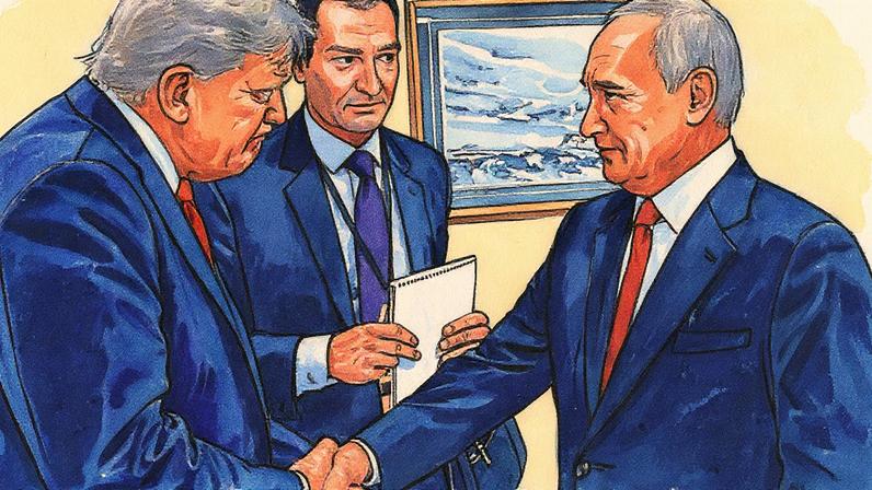 Presidente dos EUA, Donald Trump, aperta a mão do presidente da Rússia, Vladimir Putin, antes de uma coletiva de imprensa conjunta em Joint Base Elmendorf-Richardson, no Alasca (Foto: Reprodução)