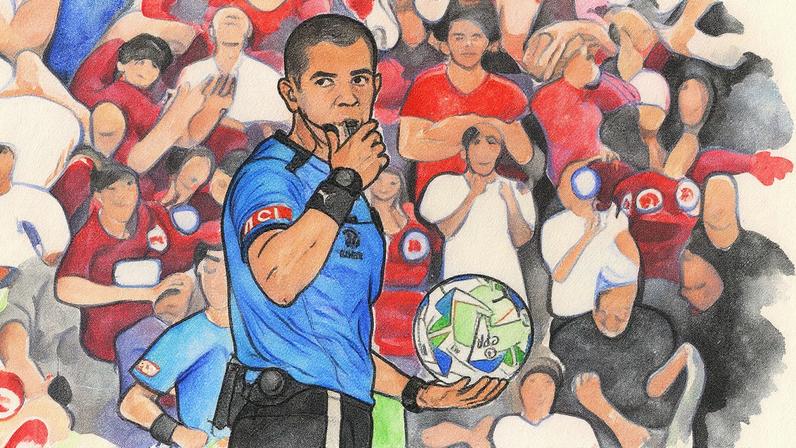 Árbitro Andrés Rojas em campo durante a partida entre Flamengo e Estudiantes (Foto: Reprodução)