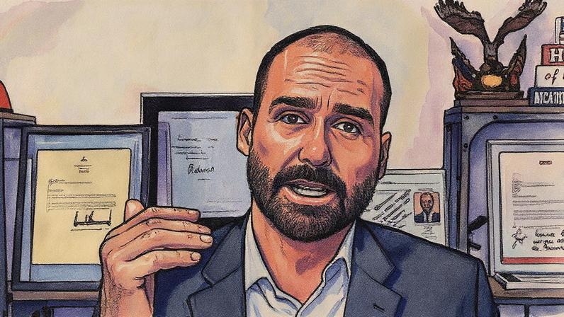 Eduardo Bolsonaro concede entrevista ao site 'Poder 360' (Foto: Reprodução)