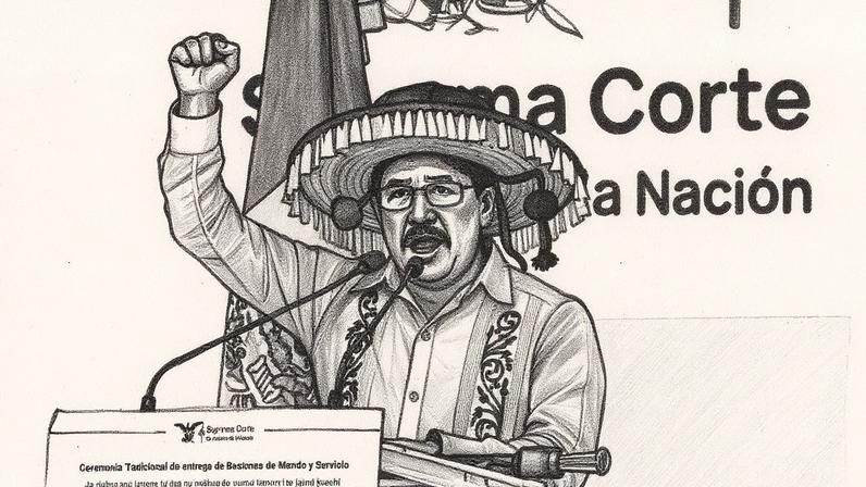 Hugo Aguilar Ortíz recebe o bastão de mando em cerimônia na Cidade do México, em 1 de setembro (Foto: Reprodução)