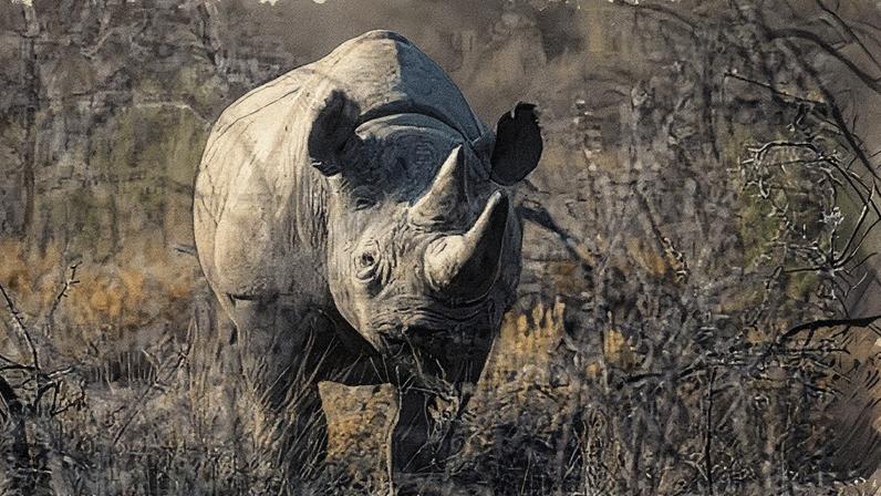 A black rhino on the Etosha reserve. The fire is thought to have started as a result of charcoal production just outside the park. Photograph: Ben McRae/Alamy