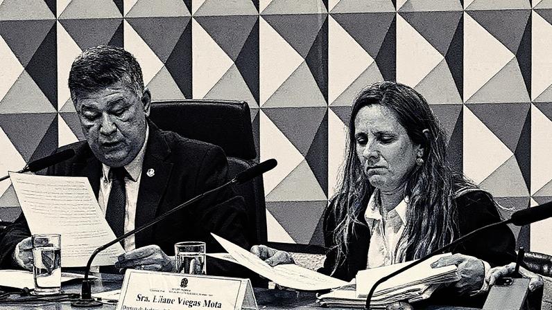 Carlos Viana, presidente da CPI do INSS, e Eliane Viegas Mota, diretora da CGU, posam para foto (Foto: Reprodução)